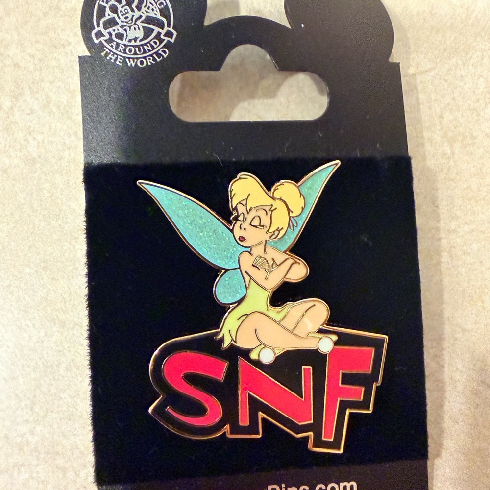 Disney Tinker Bell SNF Enamel Pin with Teal Wings and Red Logo